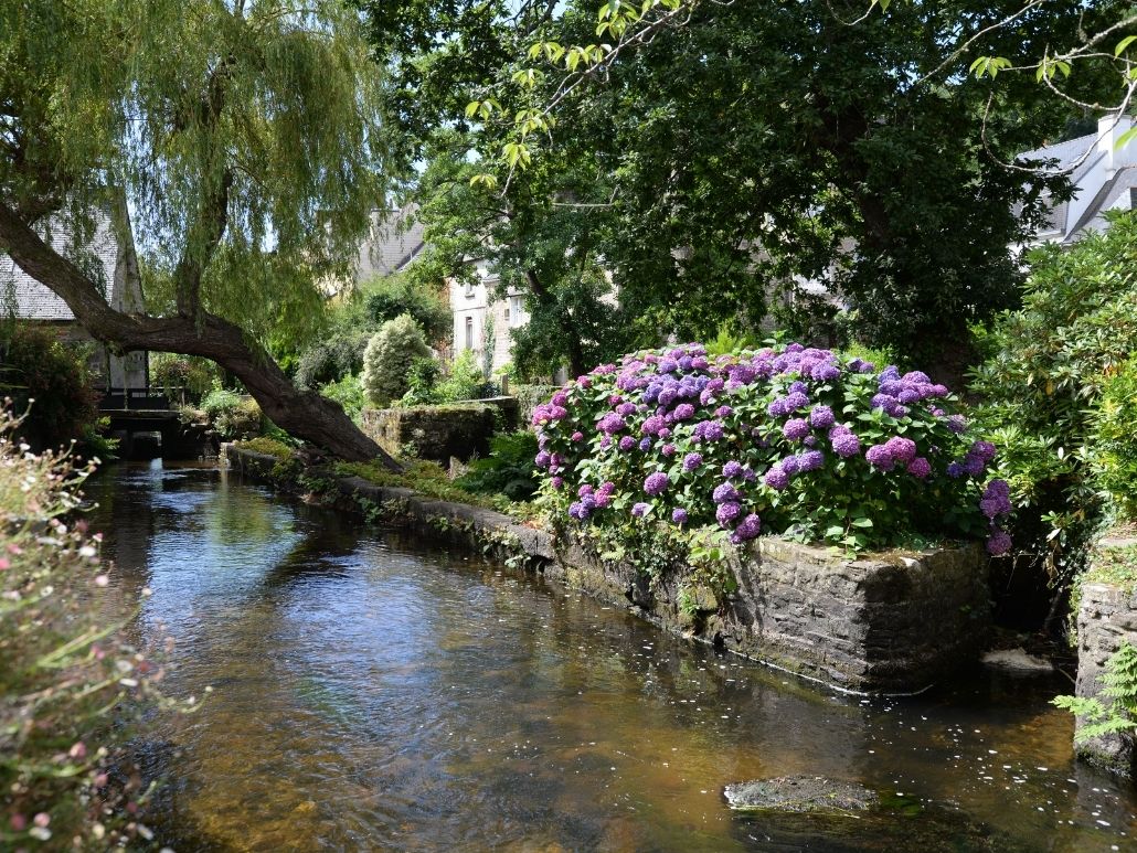 Pont-Aven avec son fleuve et ses hortensias